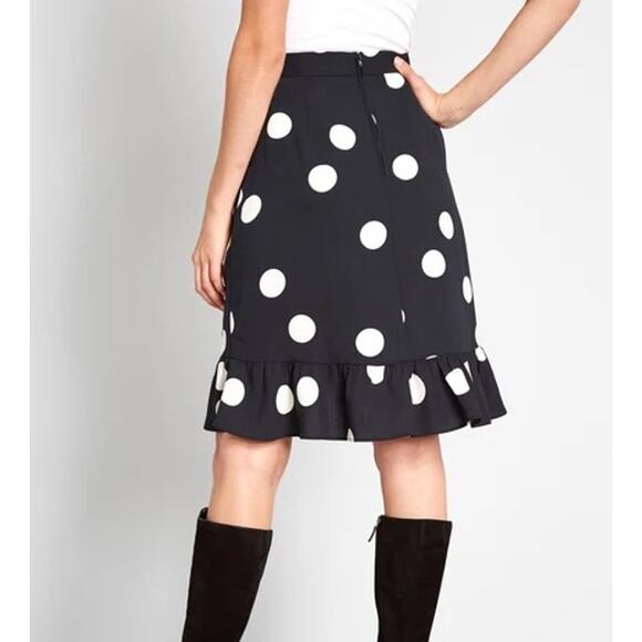 MODCLOTH It's A Wrap Ruffled A Line Skirt Polka Dot Black White 12 - Picture 3 of 12